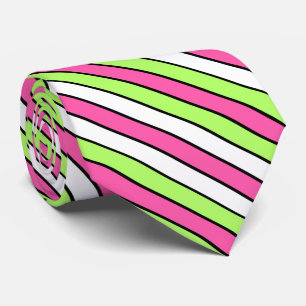 Hot Pink, Lime Green, Black and White Stripes Tie