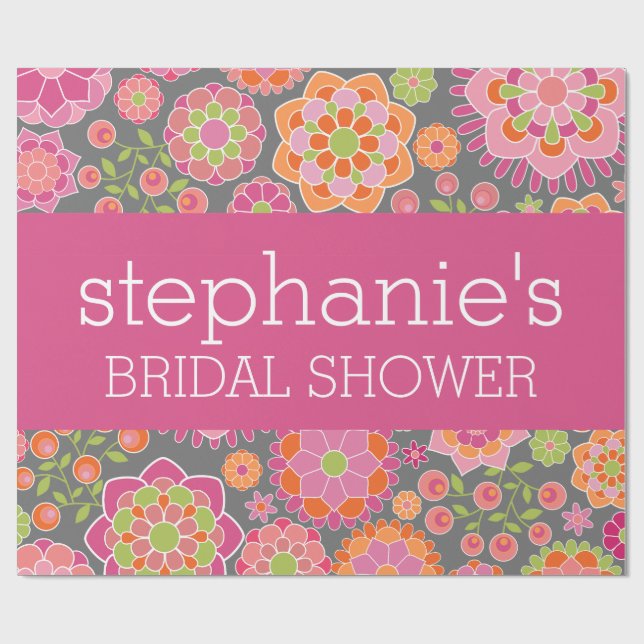Hot Pink & Lime Green Flowers - Bridal Shower Wrapping Paper (Flat)