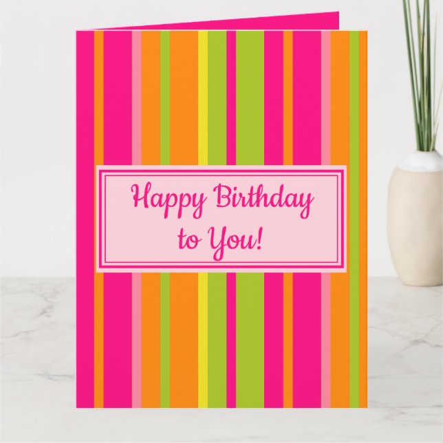 Hot Pink, Lime Green, Orange, and Yellow Birthday Card (Front)