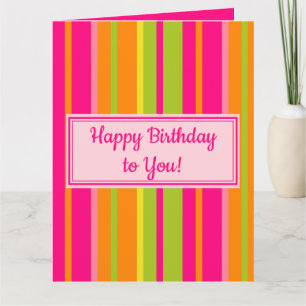Hot Pink, Lime Green, Orange, and Yellow Birthday Card