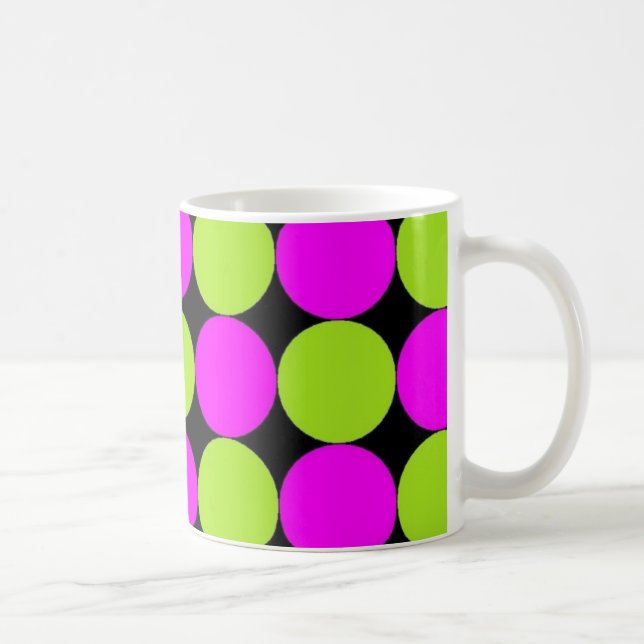 Hot Pink & Lime Green Polka Dots Coffee Mug (Right)