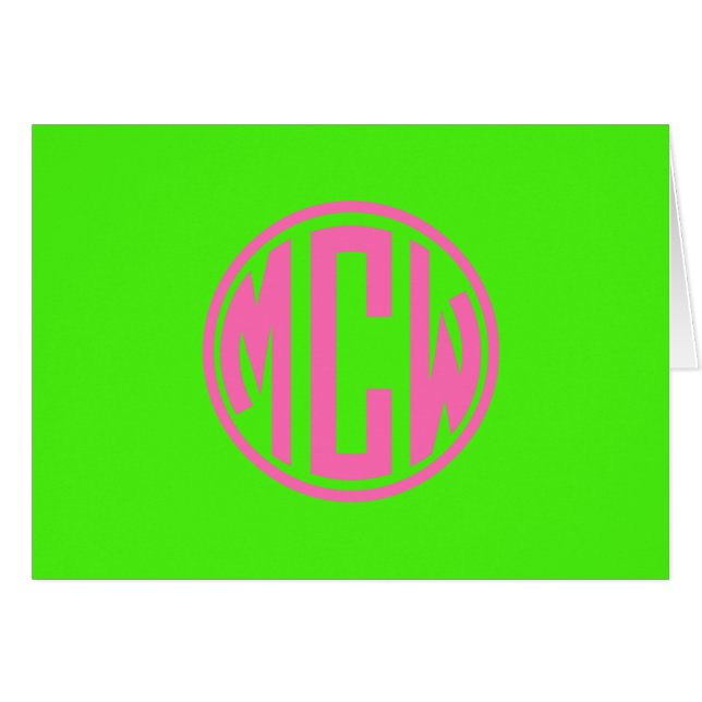 Hot Pink Lime Green Preppy Circle Monogram DIY BG (Front Horizontal)
