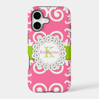Hot Pink Lime Green Swirls Floral Pattern