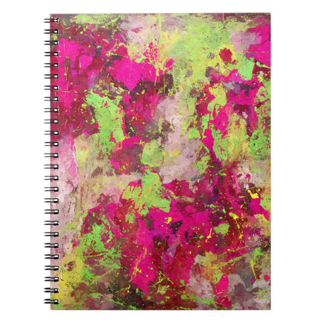 Hot Pink Lime Grunge Abstract Notebook (Front)