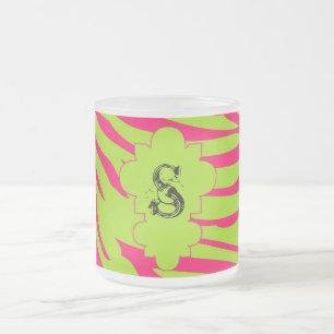 Hot Pink Lime Zebra Frosted Glass Coffee Mug Cup