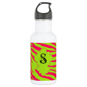 Hot Pink Lime Zebra Print 32. oz. 532 Ml Water Bottle