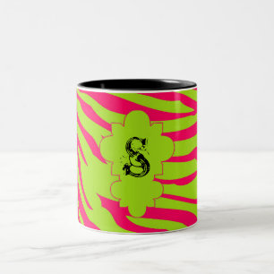 Hot Pink Lime Zebra Print Animal Coffee Mug Cup