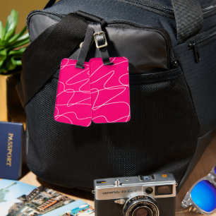 Hot Pink Line Art Luggage Tag