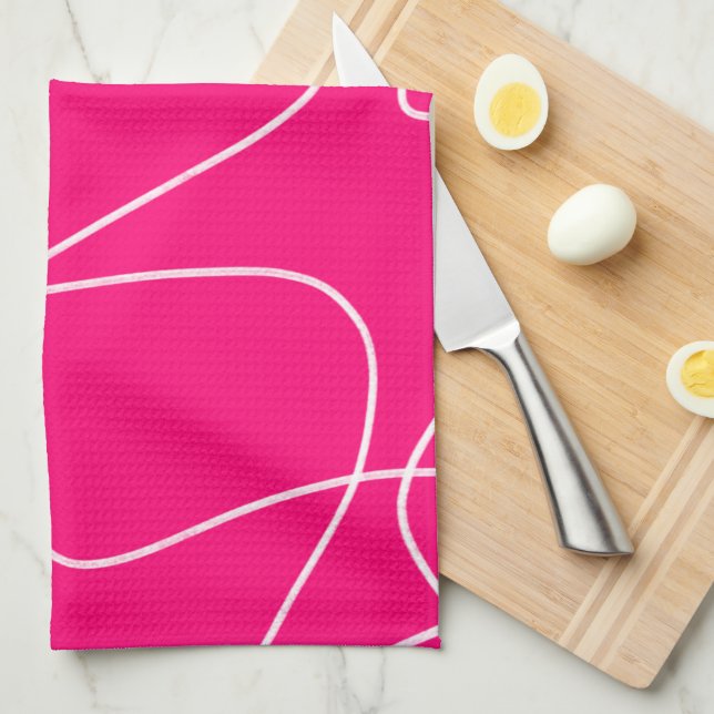 Hot Pink Line Art  Tea Towel (Quarter Fold)