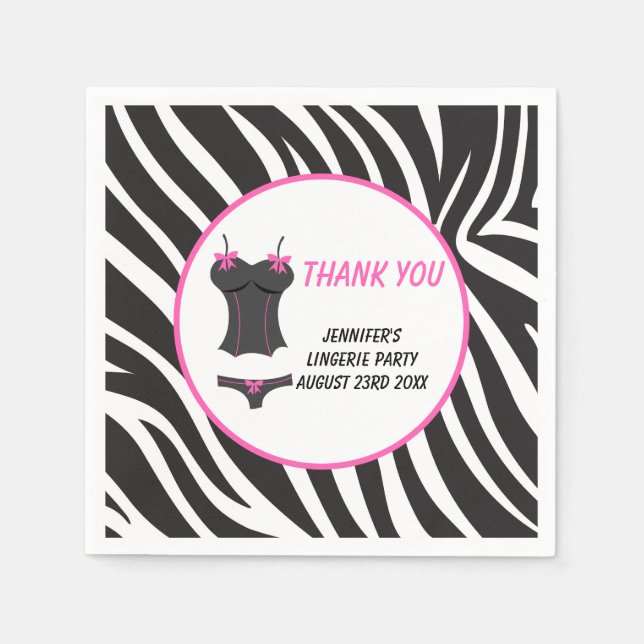 Hot Pink Lingerie Party Thank You Napkin (Front)
