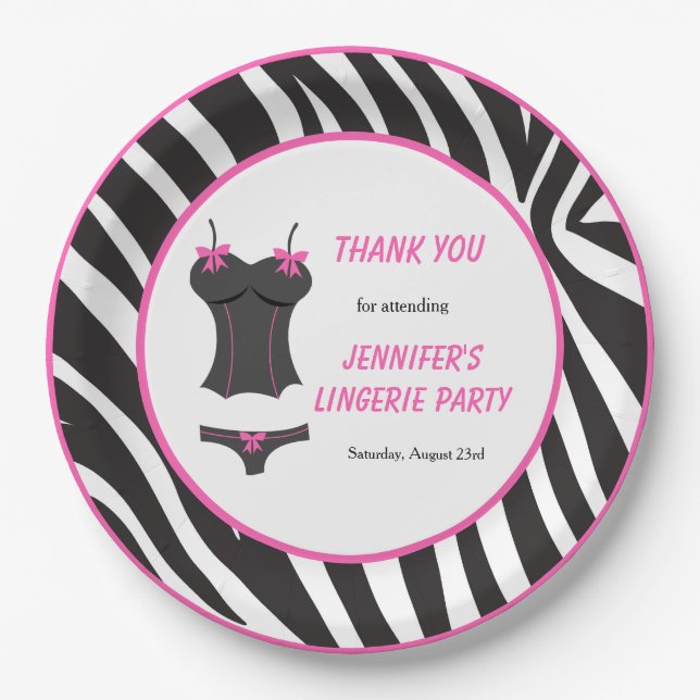 Hot Pink Lingerie Party Thank You Paper Plate (Front)