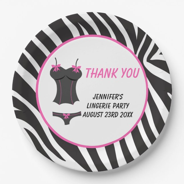 Hot Pink Lingerie Party Thank You Paper Plate (Front)