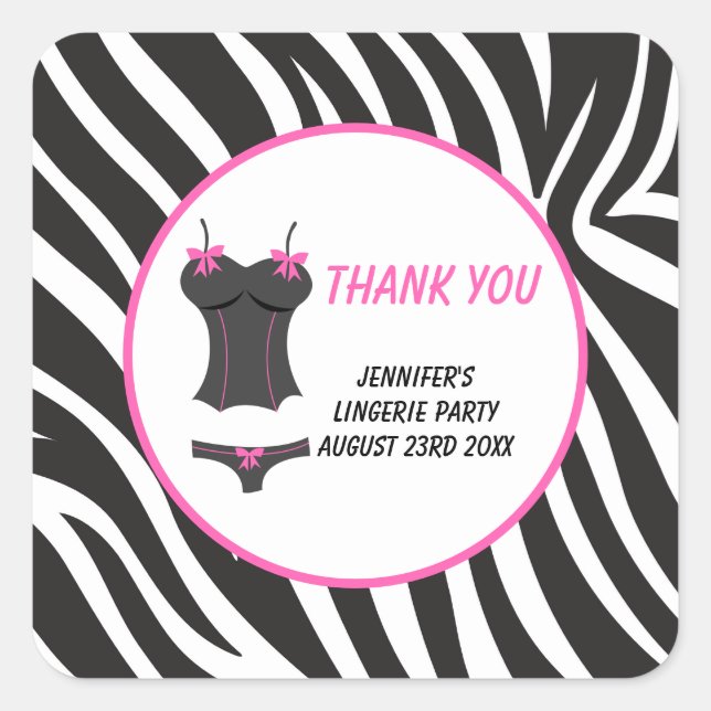 Hot Pink Lingerie Party Thank You Square Sticker (Front)