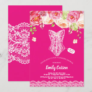 Hot pink lingerie shower bridal party floral invitation