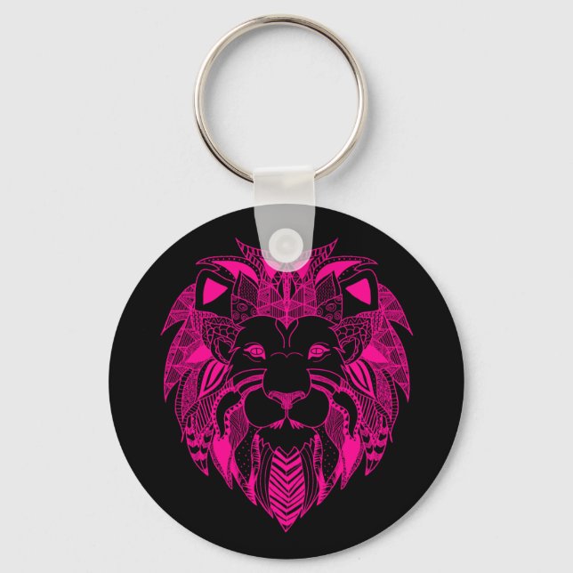 Hot Pink Lion Head Keychain (Front)
