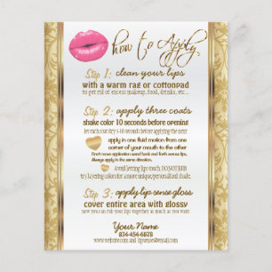 Hot Pink Lips and Gold Damask Instructions Flyer