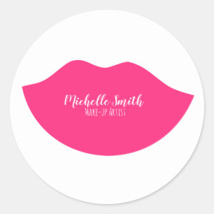 Hot Pink lips design Make-up artist Classic Round Sticker