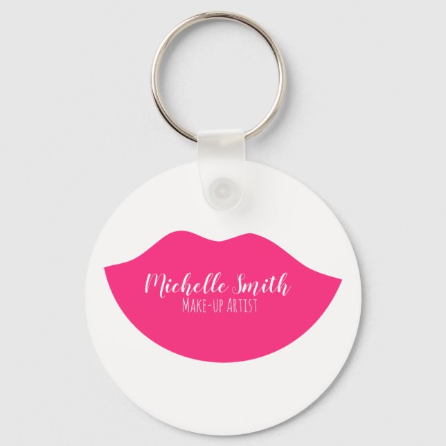 Hot Pink lips design Make-up artist Key Ring (Front)