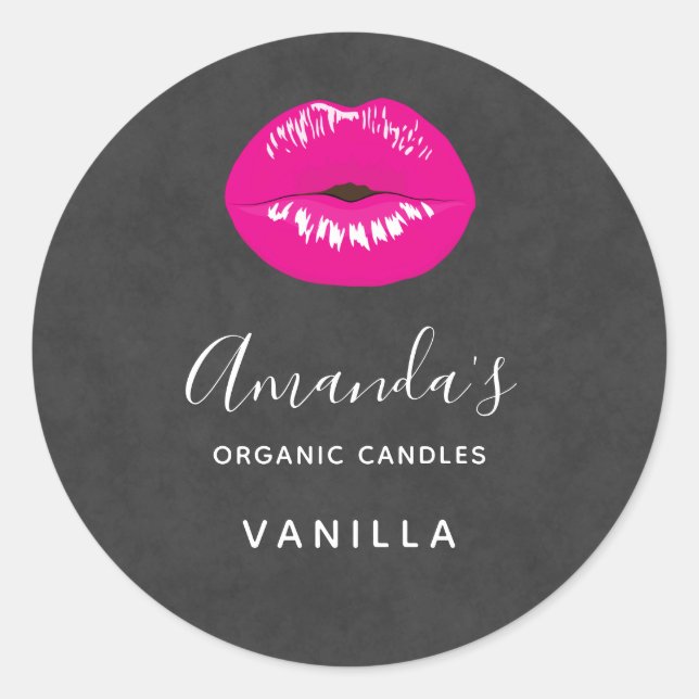 Hot Pink Lips Glamourous Candle or Soap Scent Classic Round Sticker (Front)