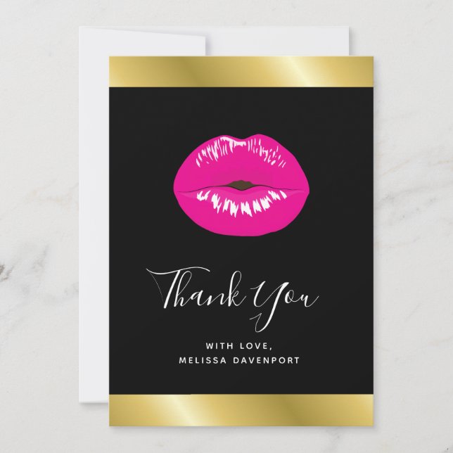 Hot Pink Lips Glamourous Girl Thank You Card (Front)