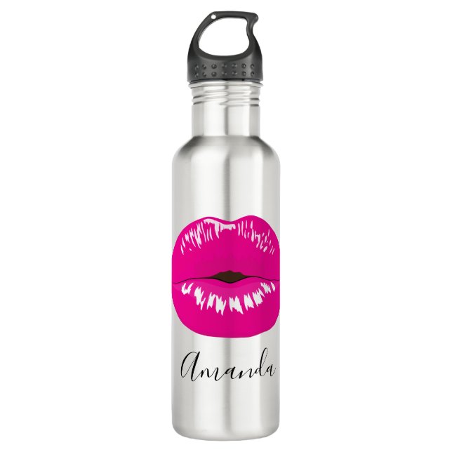 Hot Pink Lips Glamourous Illustration 710 Ml Water Bottle (Front)