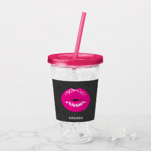 Hot Pink Lips Glamourous Illustration Acrylic Tumbler