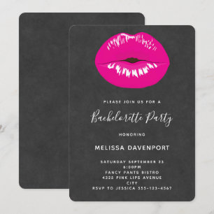 Hot Pink Lips Glamourous Illustration Bachelorette Invitation