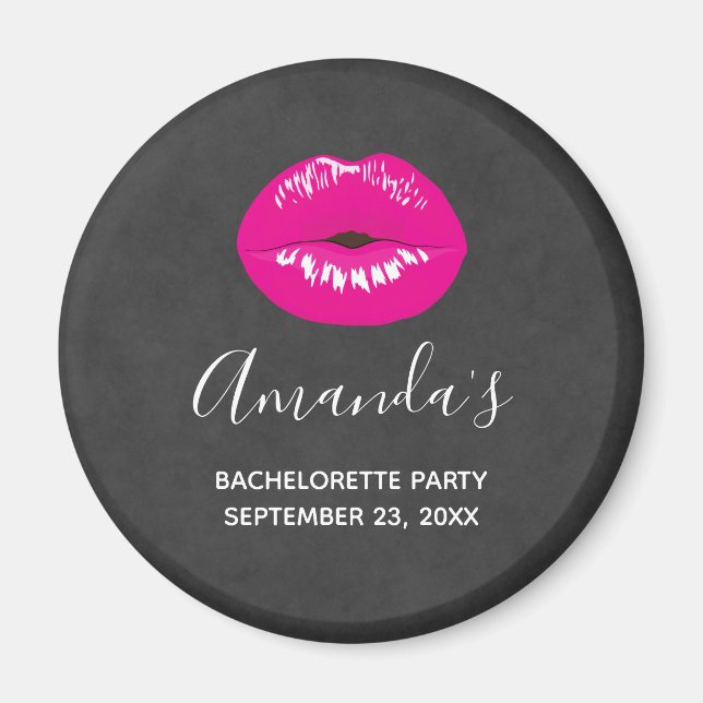 Hot Pink Lips Glamourous Illustration Bachelorette Magnet (Front)