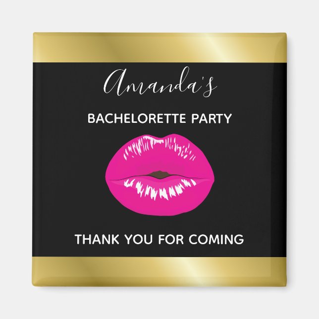 Hot Pink Lips Glamourous Illustration Bachelorette Magnet (Front)
