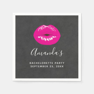 Hot Pink Lips Glamourous Illustration Bachelorette Napkin