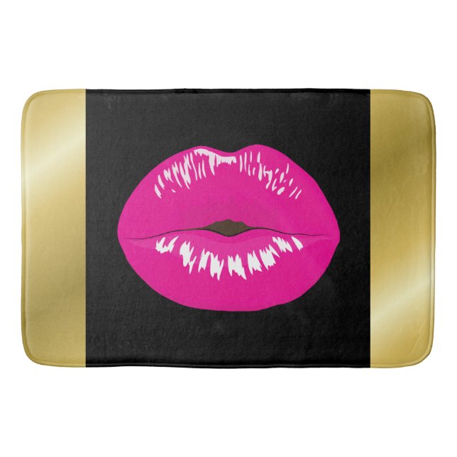 Hot Pink Lips Glamourous Illustration Bath Mat (Front)