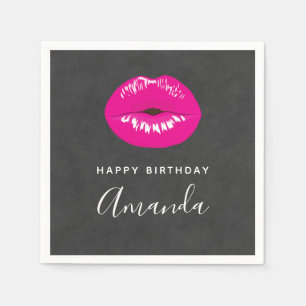 Hot Pink Lips Glamourous Illustration Birthday Napkin