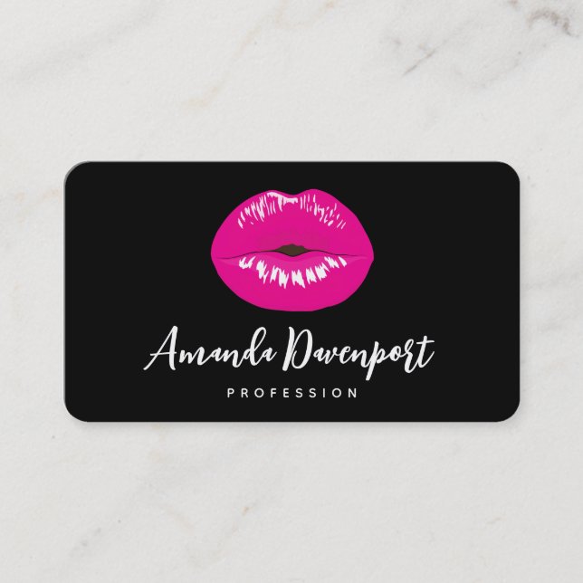 Hot Pink Lips Glamourous Illustration Business Card (Front)