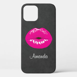 Hot Pink Lips Glamourous Illustration iPhone 12 Case