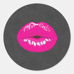 Hot Pink Lips Glamourous Illustration Classic Round Sticker