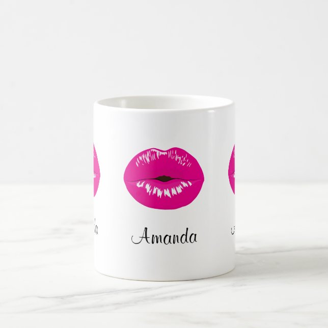 Hot Pink Lips Glamourous Illustration Coffee Mug (Center)