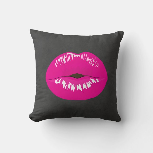 Hot Pink Lips Glamourous Illustration Cushion (Front)