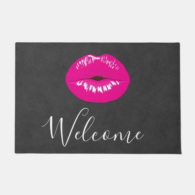 Hot Pink Lips Glamourous Illustration Doormat (Front)