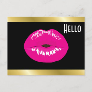 Hot Pink Lips Glamourous Illustration Hello Postcard