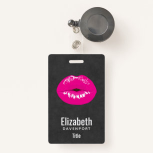 Hot Pink Lips Glamourous Illustration ID Badge