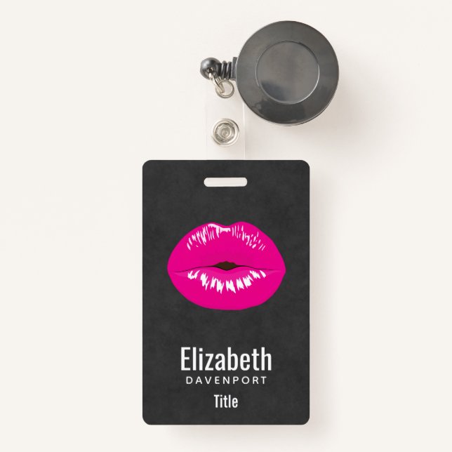 Hot Pink Lips Glamourous Illustration ID Badge (Front with Retractable)