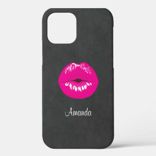 Hot Pink Lips Glamourous Illustration iPhone 12 Case
