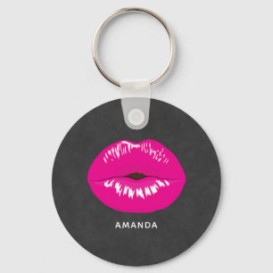 Hot Pink Lips Glamourous Illustration Key Ring