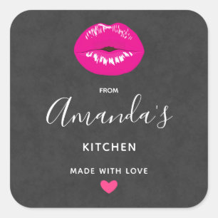 Hot Pink Lips Glamourous Illustration Kitchen Square Sticker