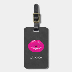 Hot Pink Lips Glamourous Illustration Luggage Tag