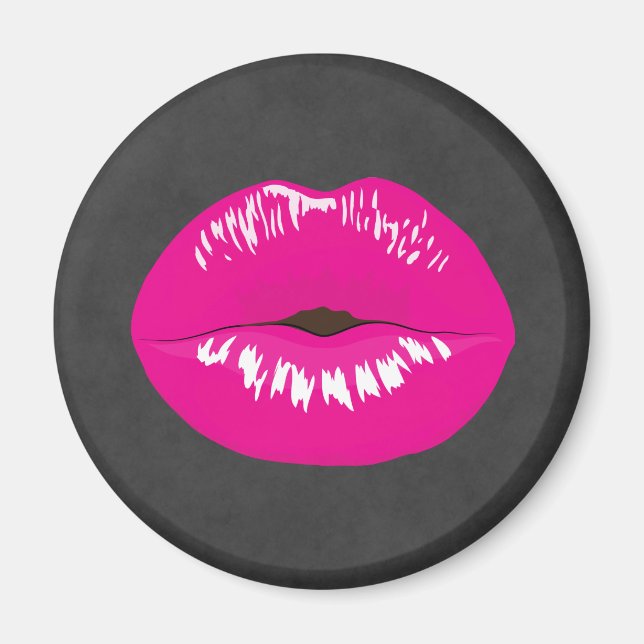 Hot Pink Lips Glamourous Illustration Magnet (Front)