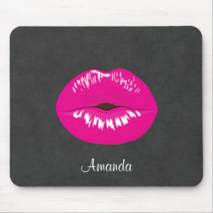Hot Pink Lips Glamourous Illustration Mouse Mat