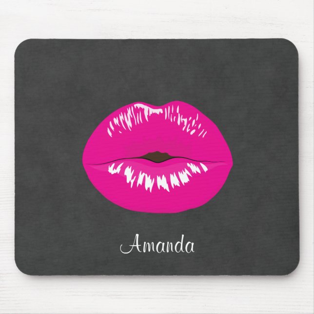 Hot Pink Lips Glamourous Illustration Mouse Mat (Front)