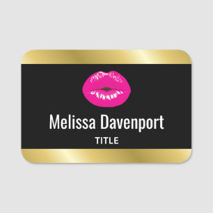 Hot Pink Lips Glamourous Illustration Name Tag
