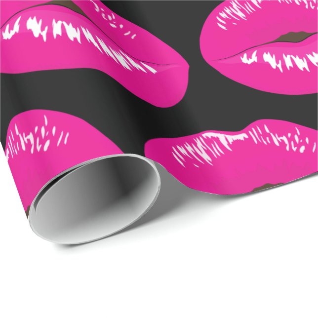 Hot Pink Lips Glamourous Illustration Pattern Wrapping Paper (Roll Corner)